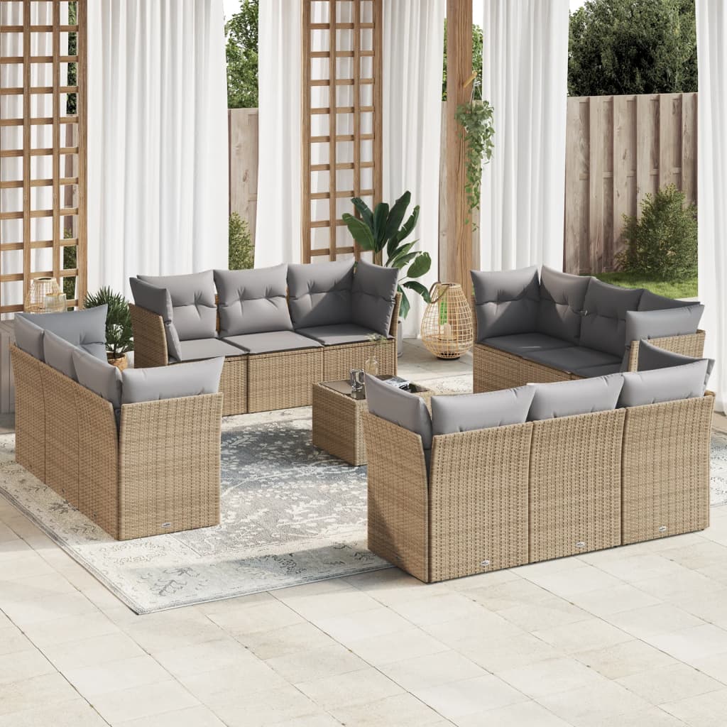 Set Sofás De Jardín Con Cojines 13 Piezas Ratán Sintético Gris