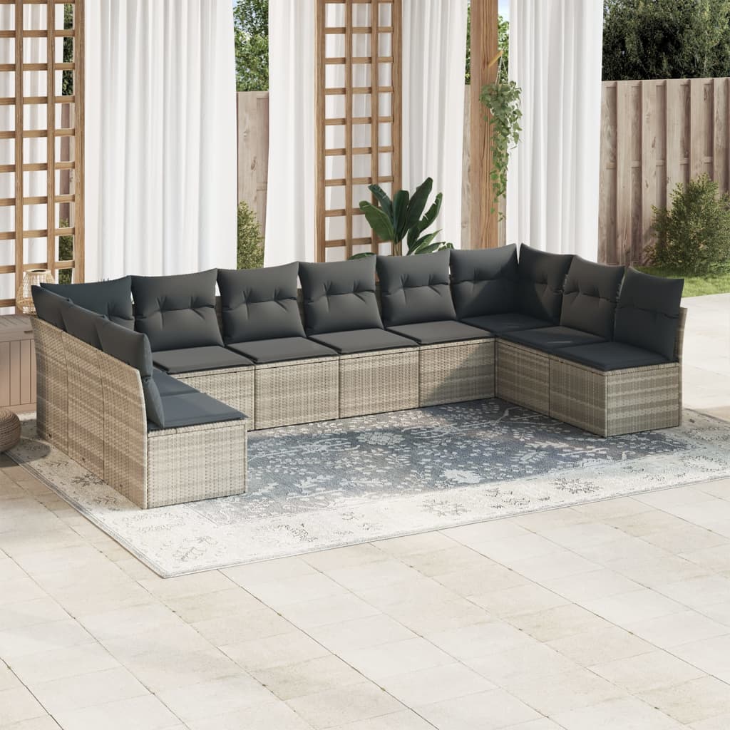 Set De Sofás De Jardín 11 Pzas Y Cojines Ratán Sintético Gris