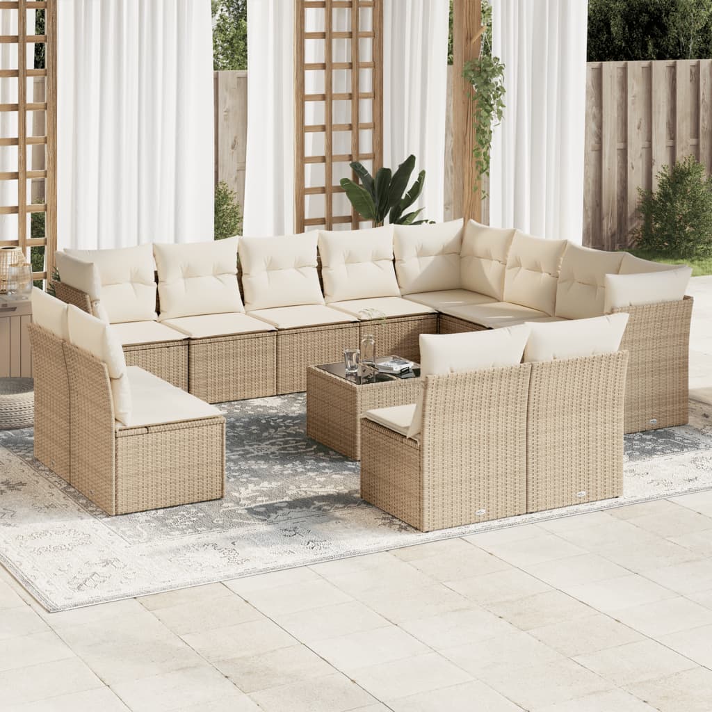 Set De Sofás De Jardín 12 Piezas Cojines Ratán Sintético Negro