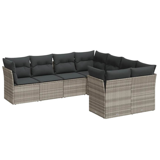 Set De Sofás De Jardín 8 Pzas Y Cojines Ratán Sintético Gris