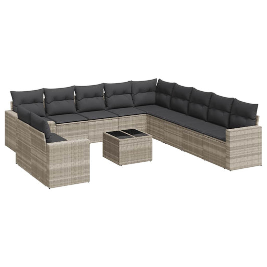Set De Sofás De Jardín 12 Pzas Y Cojines Ratán Sintético Gris