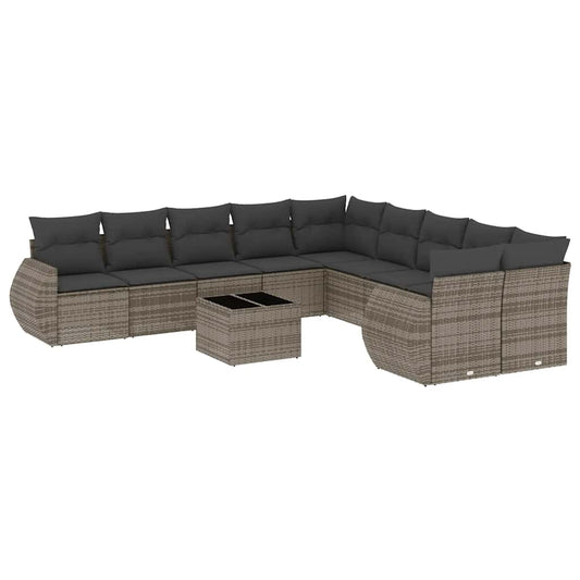 Set De Sofás De Jardín 11 Pzas Y Cojines Ratán Sintético Gris