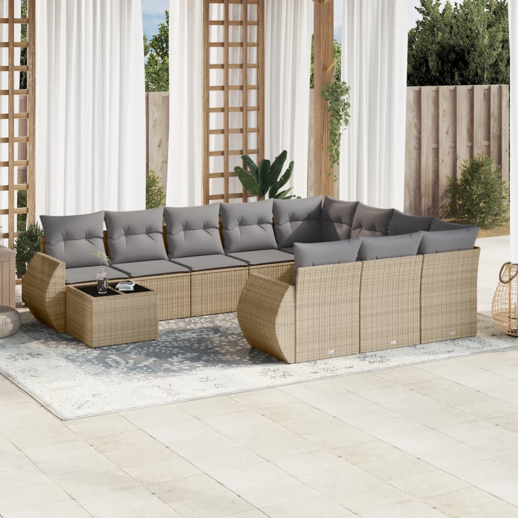 Set De Sofás De Jardín 11 Pzas Y Cojines Ratán Sintético Gris