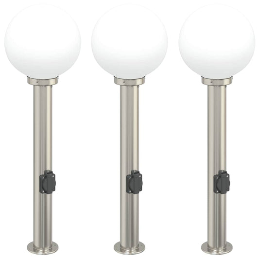 Balizas De Luz Con Toma De Corriente, 3 Unidades, 80 Cm, Acero Inoxidable, Ip44