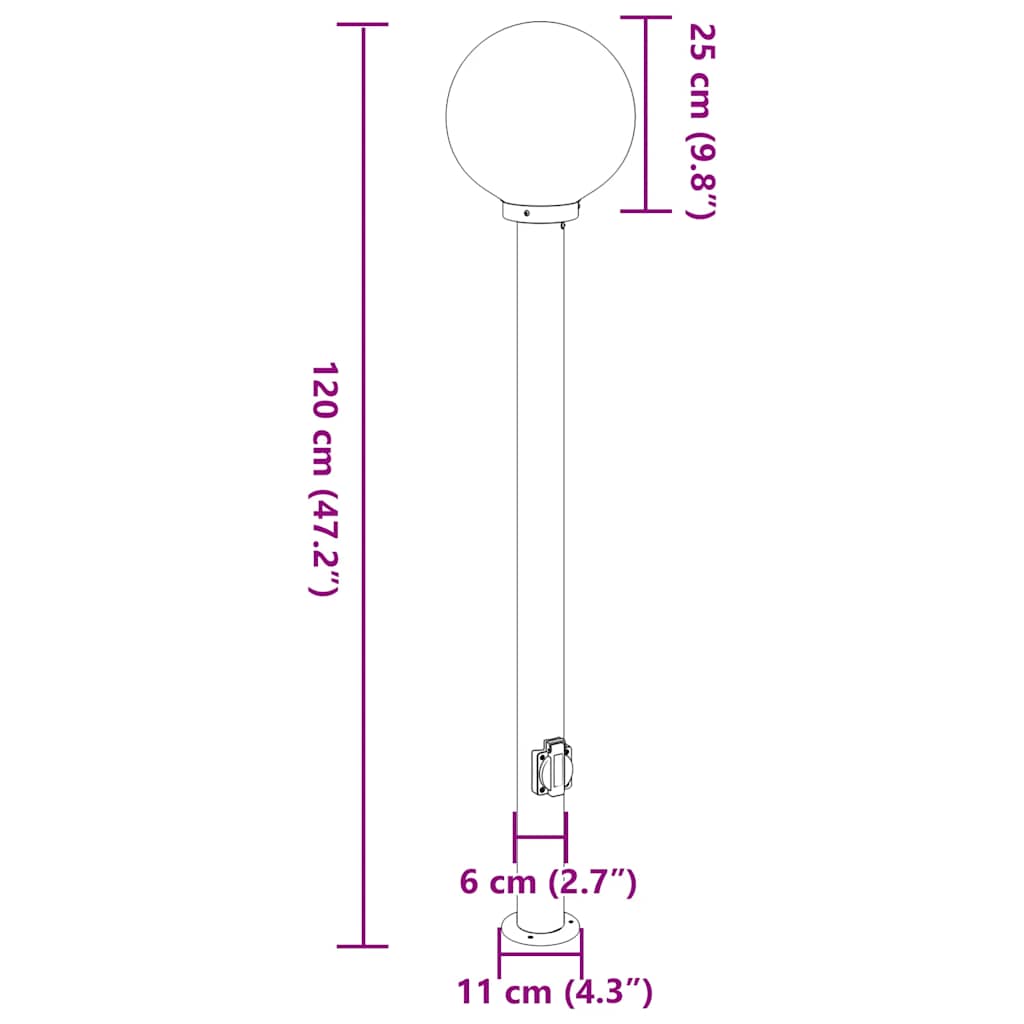 Baliza De Luz Con Toma De Corriente De 120 Cm, Color Negro, Ip44