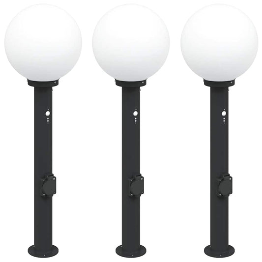 Balizas De Luz Con Sensor Y Tomacorriente, 3 Unidades, 80 Cm, Color Negro, Ip44