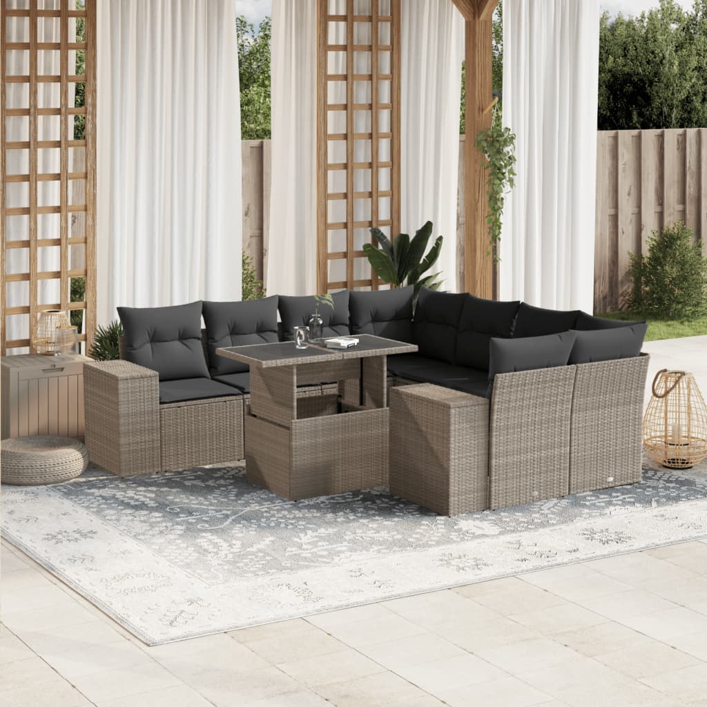 Set De Sofás De Jardín Con Cojines 9 Pzas Ratán Sintético Negro