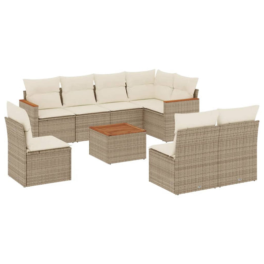 Set De Sofás De Jardín 9 Pzas Con Cojines Ratán Sintético Beige