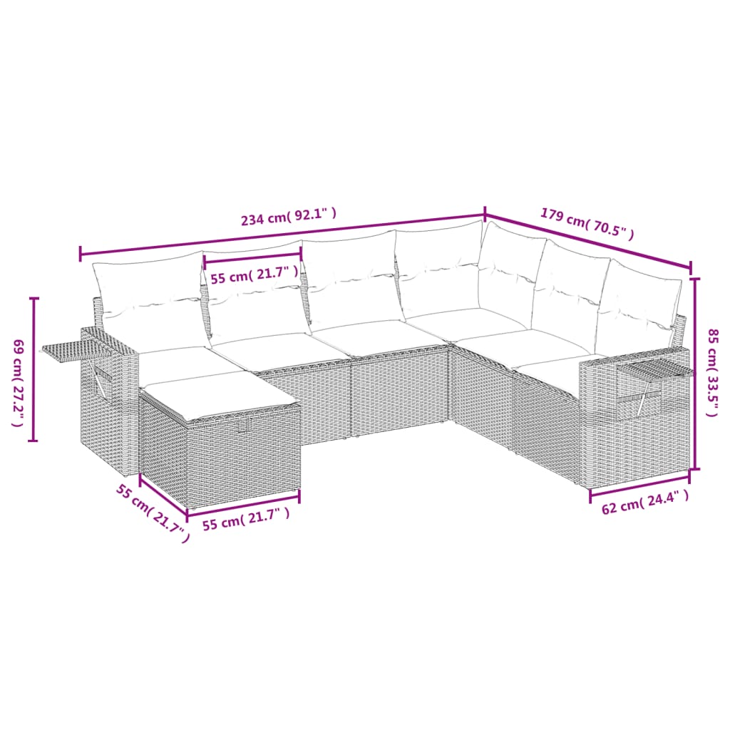 Set Sofás De Jardín 7 Piezas Y Cojines Ratán Sintético Beige