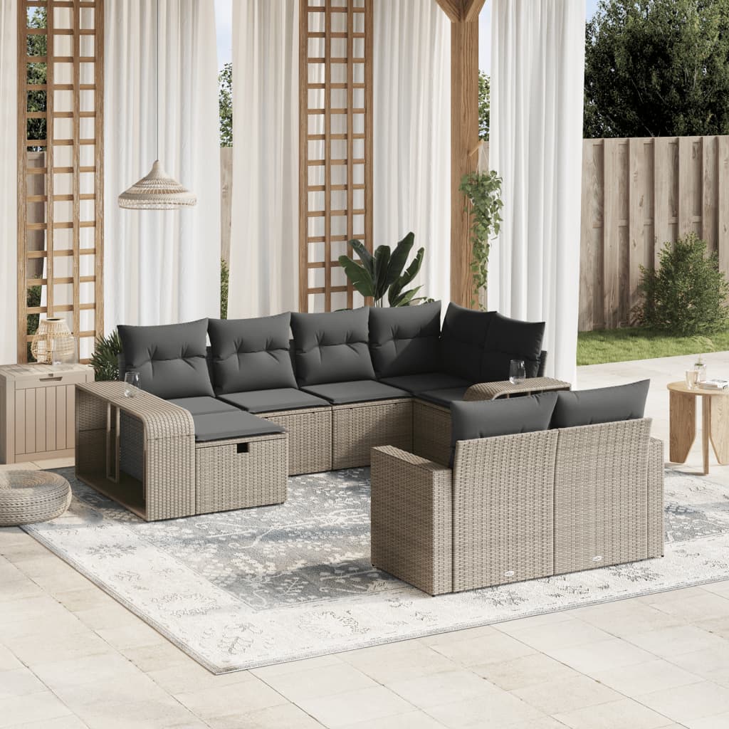 Set De Sofás De Jardín 11Pzas Con Cojines Ratán Sintético Beige