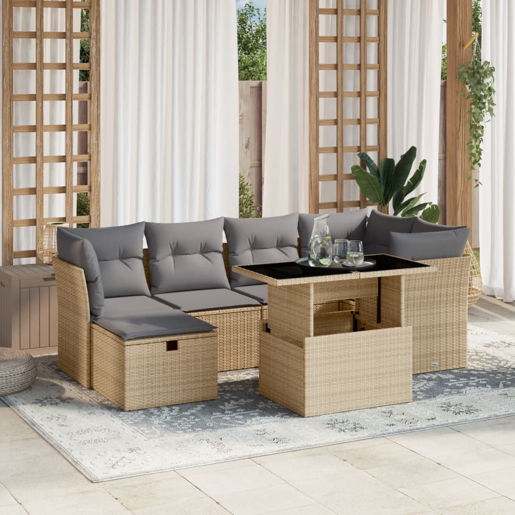 Set De Sofás De Jardín 7 Pzas Con Cojines Ratán Sintético