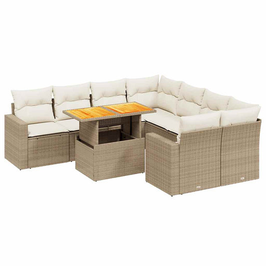 Set De Sofás De Jardín 9 Pzas Con Cojines Ratán Sintético Beige