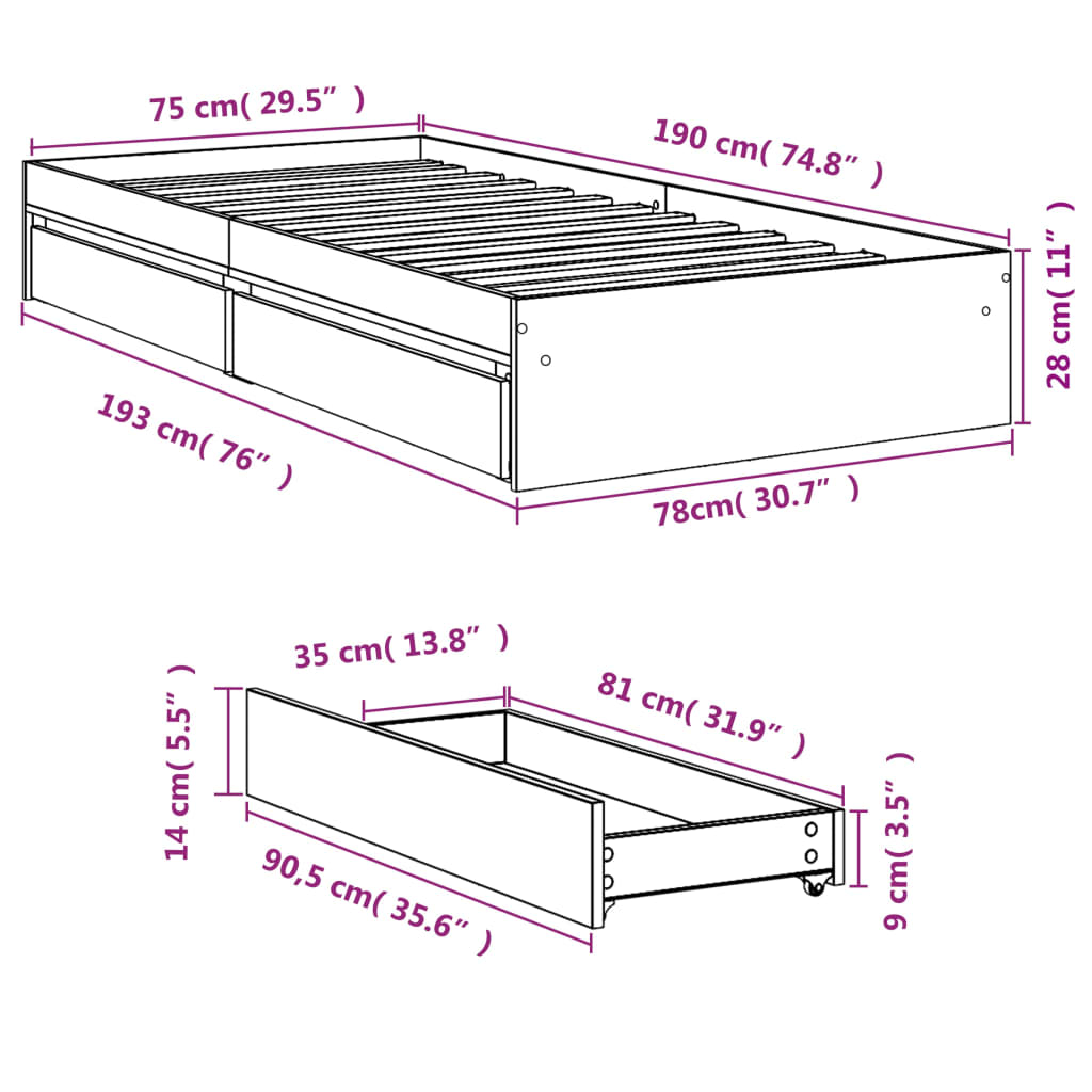 Cama Con Cajones Madera De Ingeniería