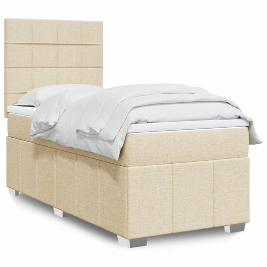 Cama Box Spring Con Colchón Tela Gris Taupe