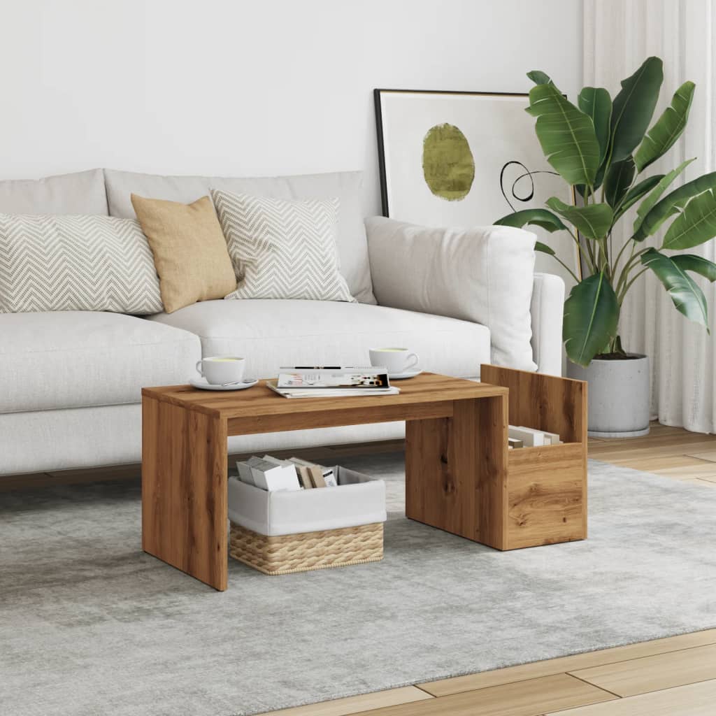 Mesa De Centro Madera Ingeniería Envejecida 90X45X35 Cm