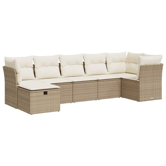 Set Sofás De Jardín 7 Piezas Y Cojines Ratán Sintético Beige