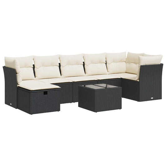 Set De Sofás De Jardín Y Cojines 8 Piezas Ratán Sintético Negro