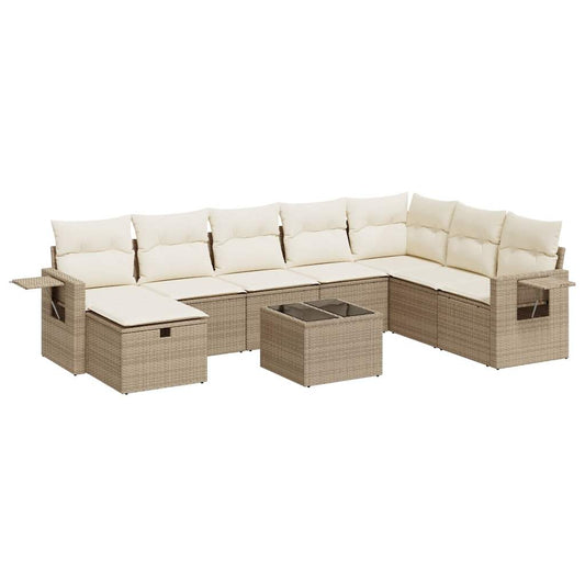 Set De Sofás De Jardín Con Cojines 9 Pzas Ratán Sintético Beige