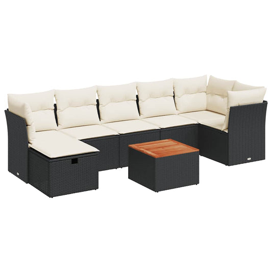 Set De Sofás De Jardín Y Cojines 8 Piezas Ratán Sintético Negro