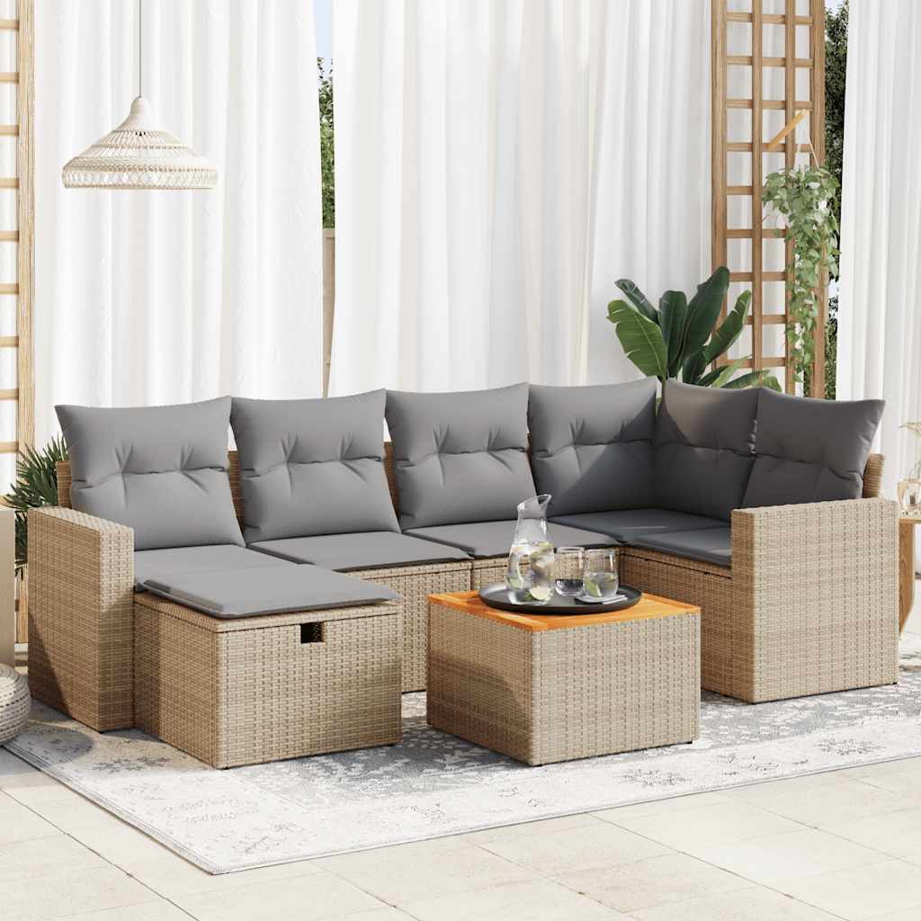 Set De Sofás De Jardín 7 Pzas Con Cojines Ratán Sintético Negro