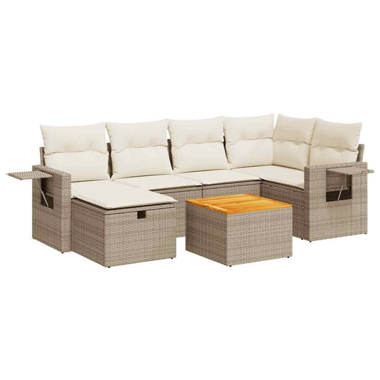 Set Sofás De Jardín 7 Piezas Y Cojines Ratán Sintético Beige