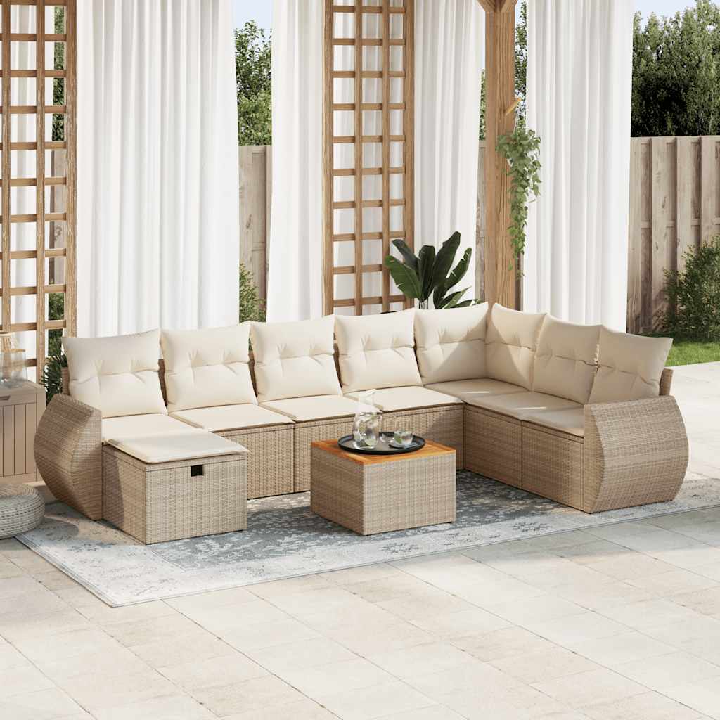 Set De Sofás De Jardín Con Cojines 9 Pzas Ratán Sintético Negro