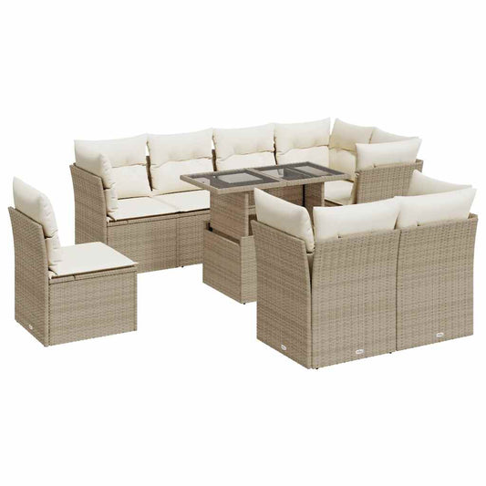 Set De Sofás De Jardín Con Cojines 9 Pzas Ratán Sintético Beige