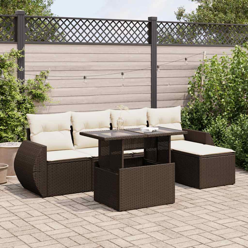 Set Sofás De Jardín 6 Piezas Y Cojines Ratán Sintético Marrón