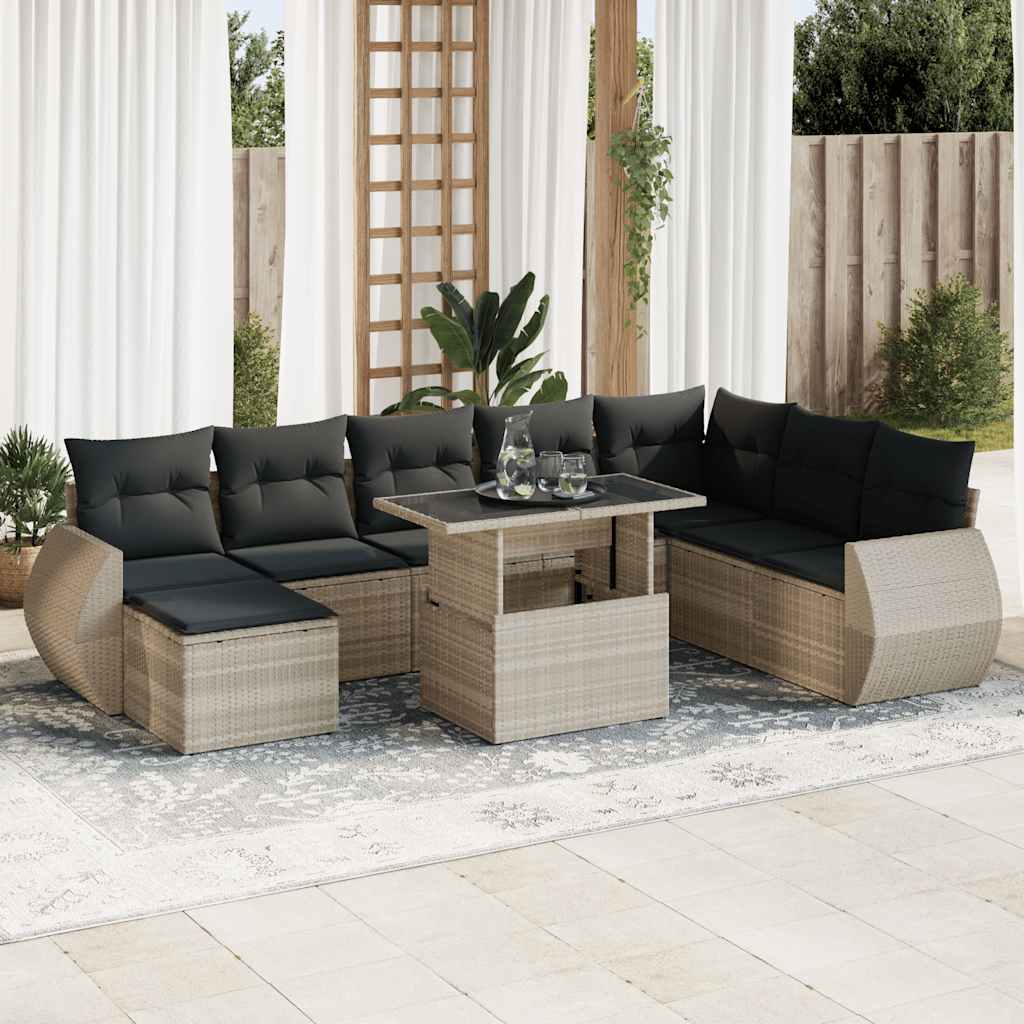 Set De Sofás De Jardín 9 Pzas Y Cojines Ratán Sintético Marrón