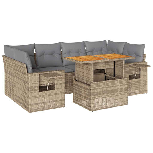Set Sofás De Jardín 7 Piezas Y Cojines Ratán Sintético Beige