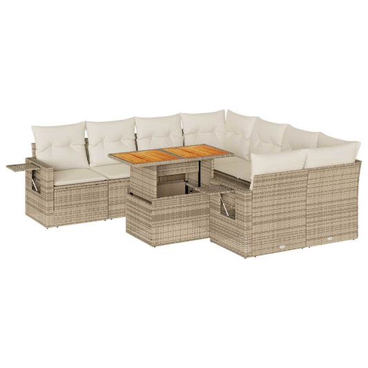 Set De Sofás De Jardín Con Cojines 9 Pzas Ratán Sintético Beige