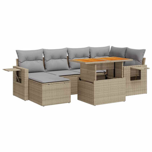 Set Sofás De Jardín 7 Piezas Y Cojines Ratán Sintético Beige