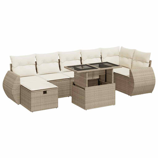 Set De Sofás De Jardín Y Cojines 8 Piezas Ratán Sintético Beige