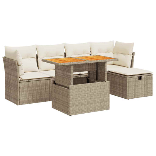 Set Sofás Jardín Y Cojines 6 Pzas Ratán Sintético Acacia Beige
