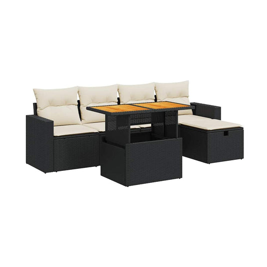 Set Sofás Jardín Y Cojines 6 Pzas Ratán Sintético Acacia Negro