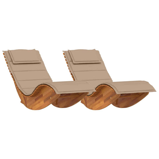 Tumbona Con Cojín 2 Pcs Marrón Madera De Acacia Sólida