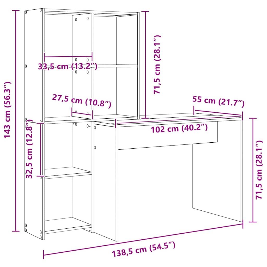 Escritorio Madera De Ingeniería 138,5 X 55 X 143 Cm