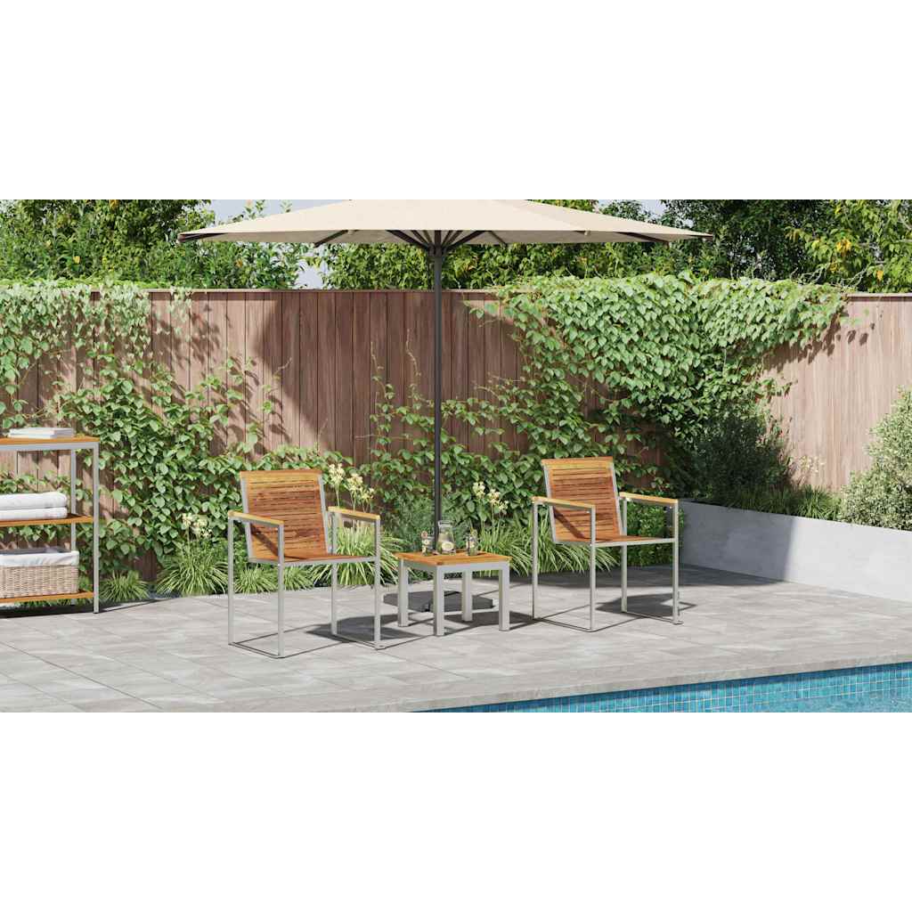 Tumbona 3 Pcs Marrón Madera De Acacia Sólida Y Acero Inoxidable