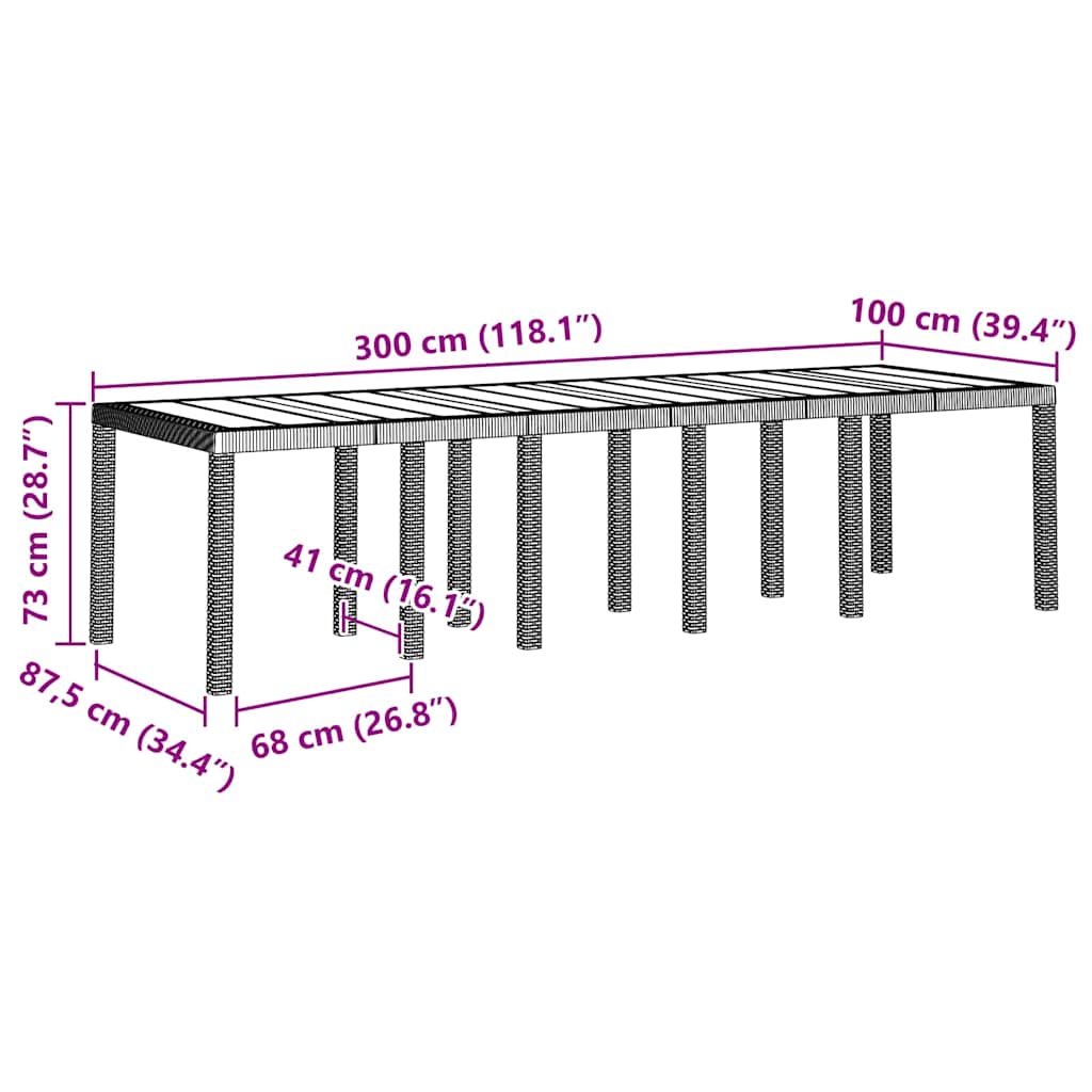 Mesa De Jardín 300 X 100 X 73 Cm Ratán Sintético