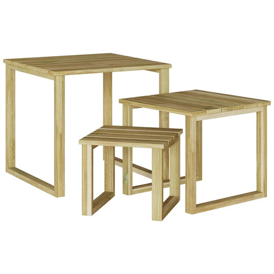Mesa 3 Uds. Natural 50,5 X 50 X 46 Cm Madera De Pino Impregnada