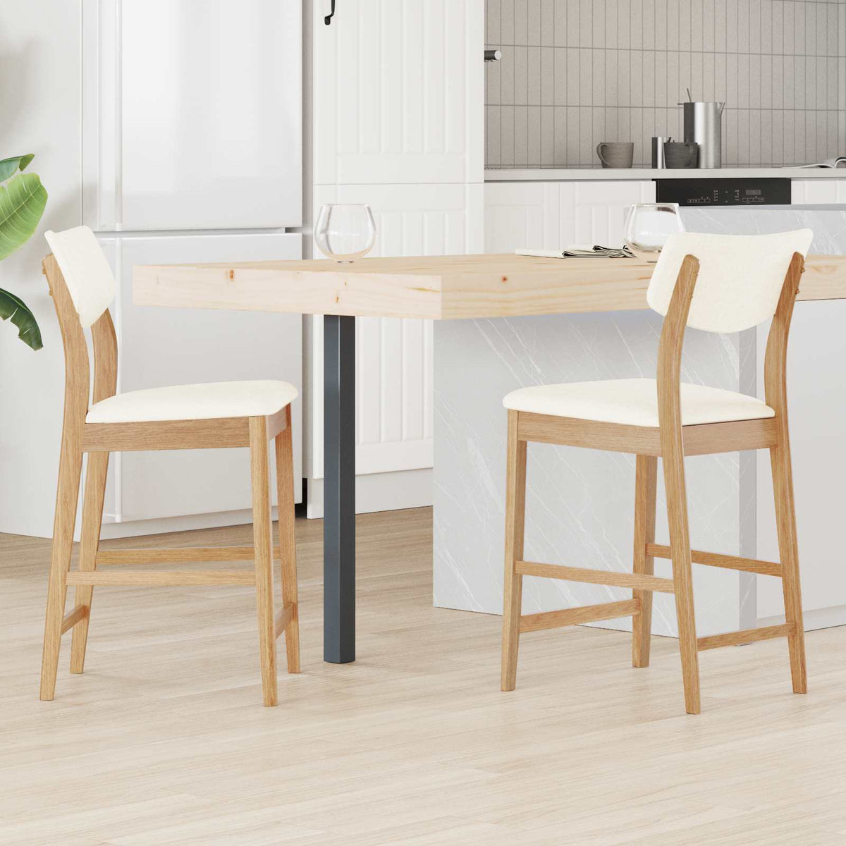 Sillas De Comedor 2 Uds. Madera De Caucho Sólido Natural