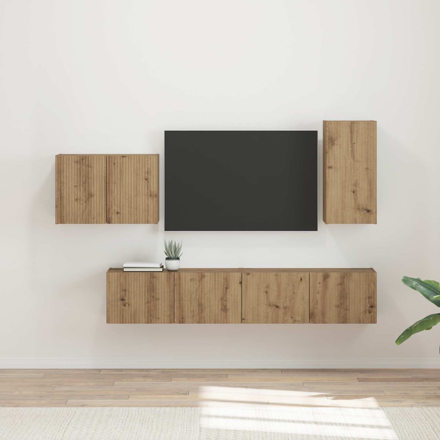 Conjunto De Mueble Para Tv De Pared 4 Pcs Madera Vieja