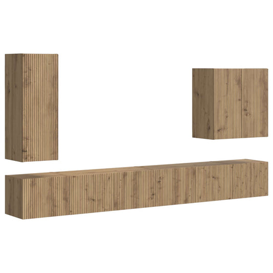 Conjunto De Mueble Para Tv De Pared 6 Pcs Roble Artesanal