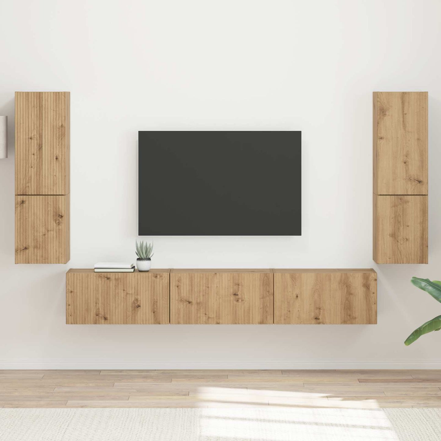 Conjunto De Mueble De Tv Montaje En La Pared 4 Pcs Madera Vieja