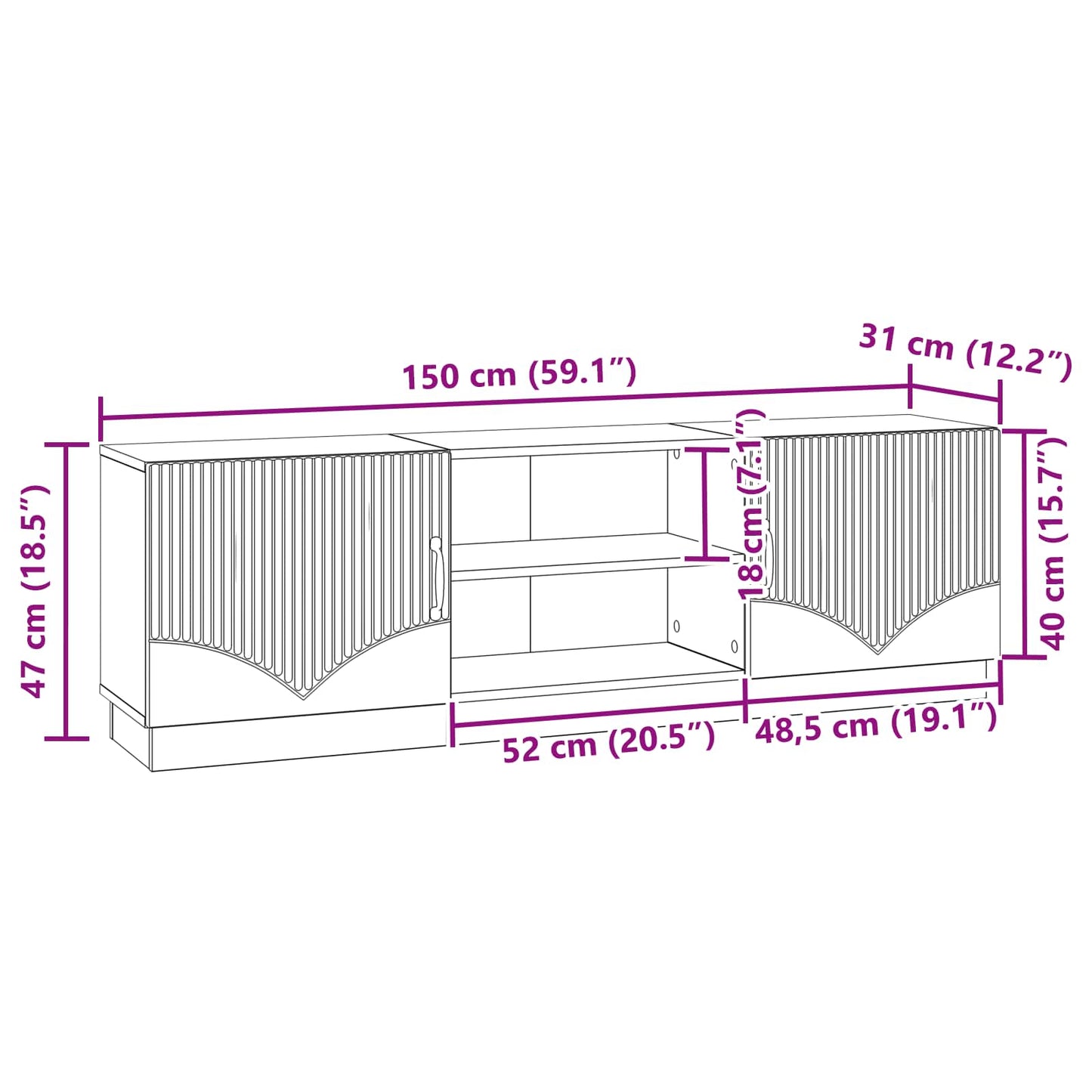 Mueble De Tv 150 X 31 X 47 Cm Madera De Ingeniería
