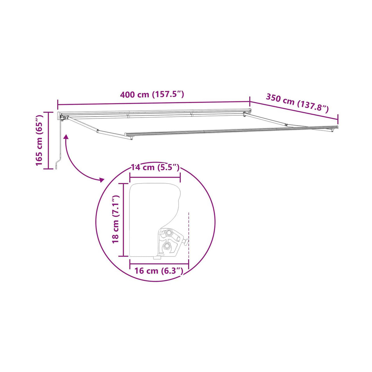 Estructura De Toldo Manual Ajustable 4 X 3,5 M Acero