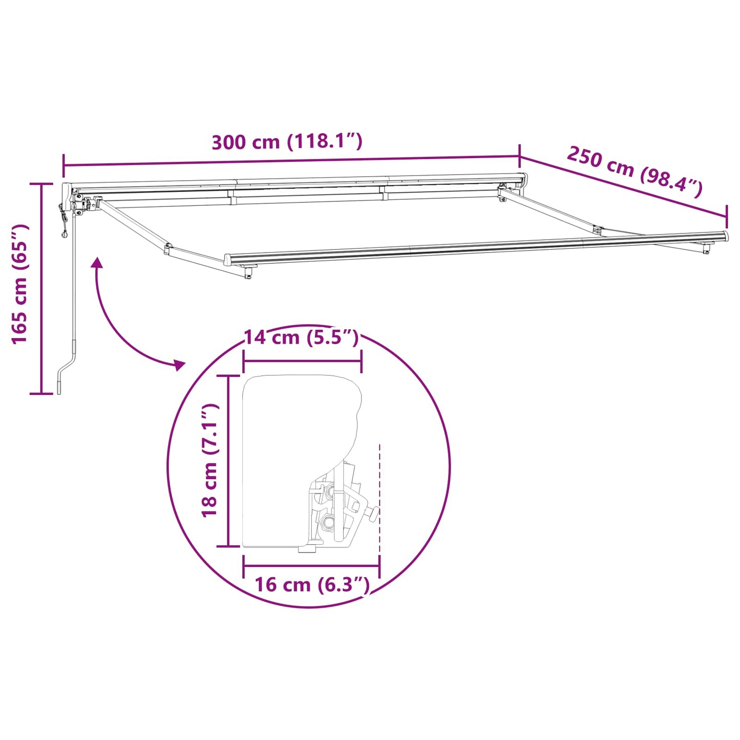 Estructura De Toldo Retráctil Eléctrico 3 X 2,5 M Acero