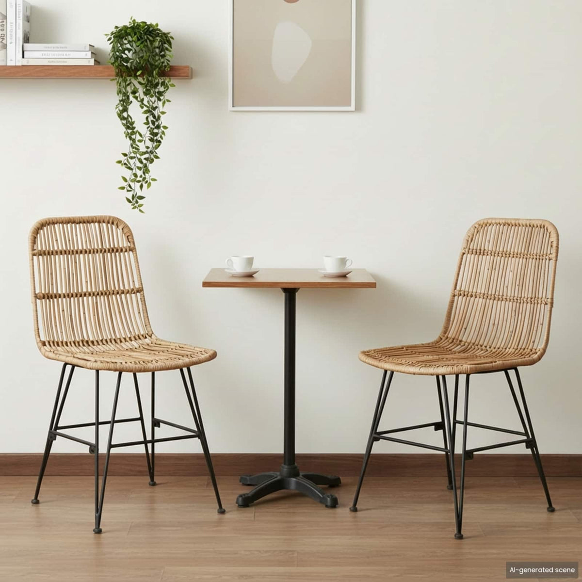 Silla De Comedor 2 Uds. Ratán Y Acero 41 X 55 X 85 Cm