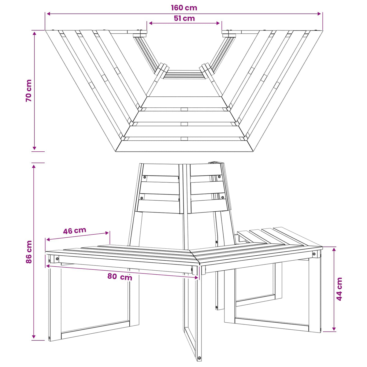 Banco De Árbol 2 Uds. 160 X 140 X 86 Cm Madera De Acacia Sólida