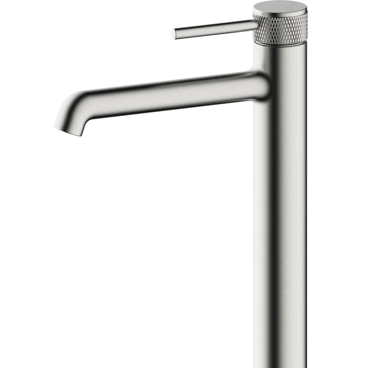 Grifo de lavabo extra alto Stillo Hades Cold Open apariencia acero inoxidable con aireador moleteado